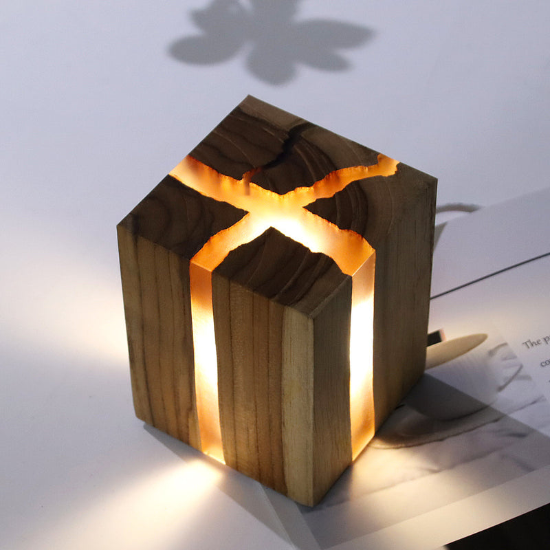 Holzkiste| Tischlampe